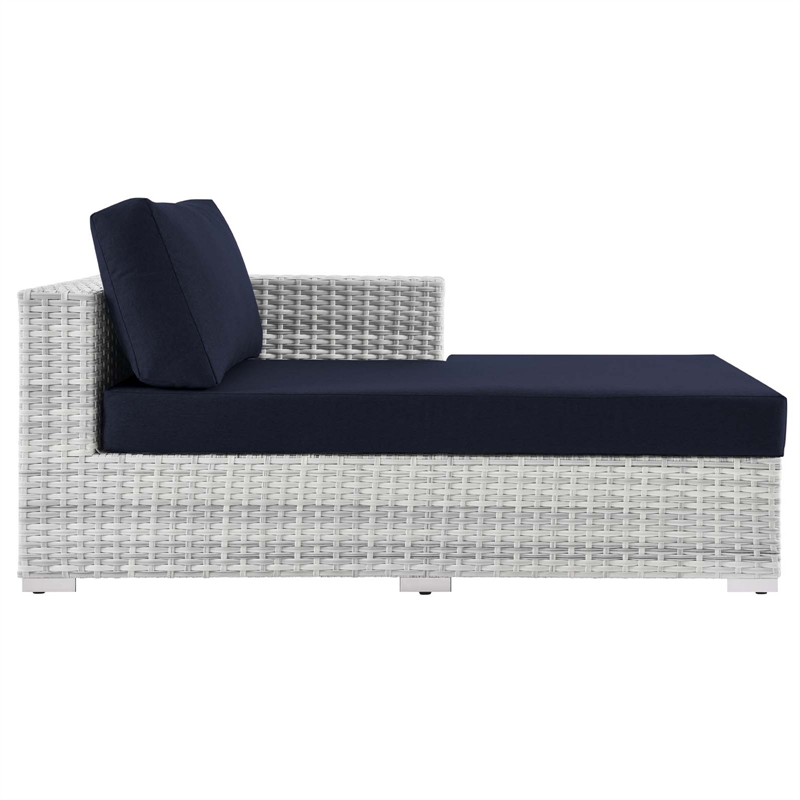 Afuera Living Rattan Patio Right Chaise in Light Gray and Navy