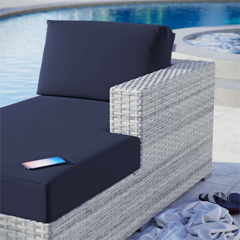 Afuera Living Rattan Patio Right Chaise in Light Gray and Navy