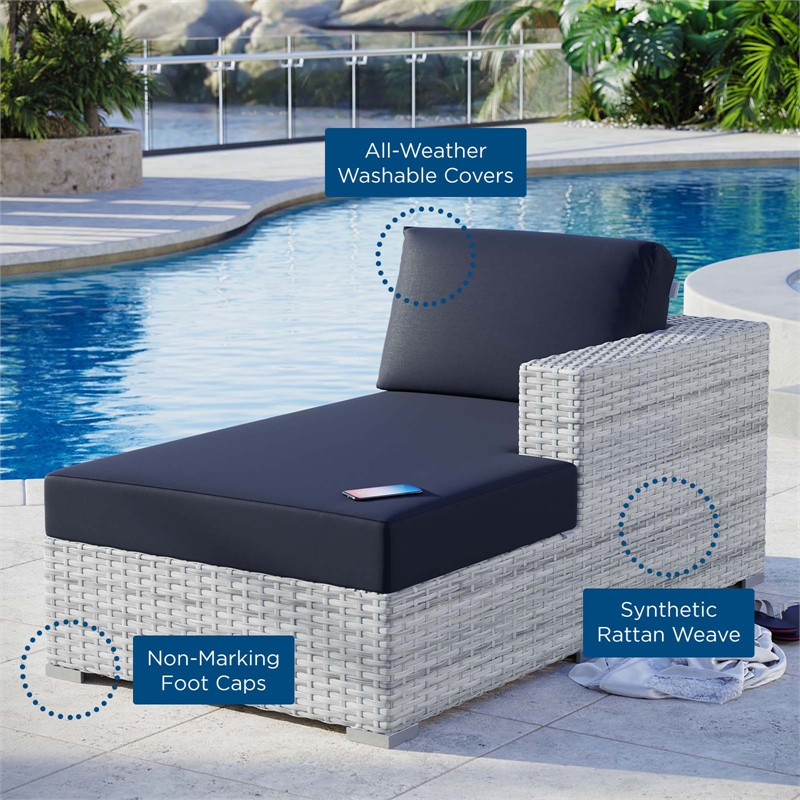 Afuera Living Rattan Patio Right Chaise in Light Gray and Navy