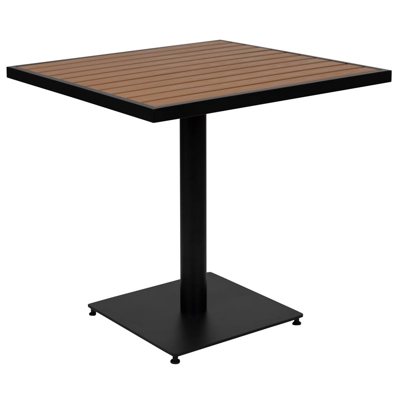 Afuera Living 5-Piece Faux Teak Patio Table and Stackable Chair Set in Brown