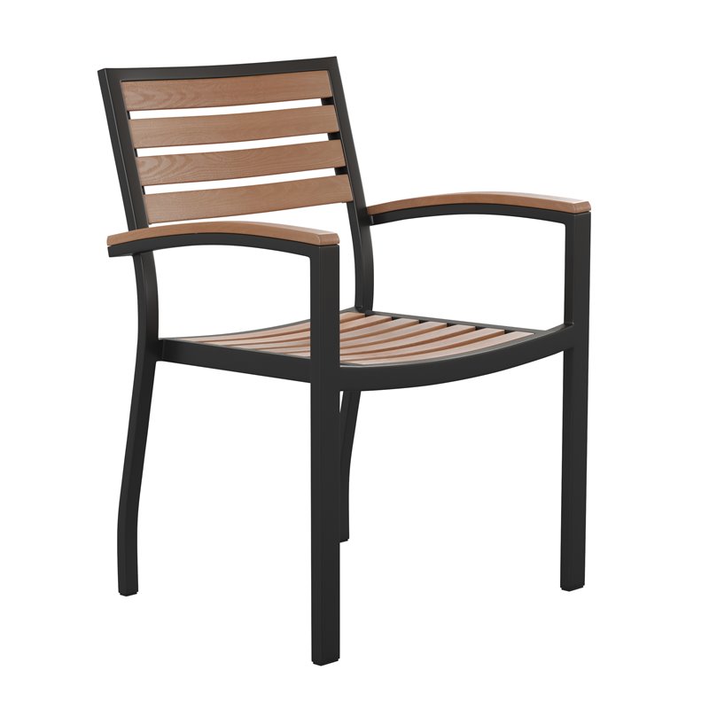 Afuera Living 5-Piece Faux Teak Patio Table and Stackable Chair Set in Brown