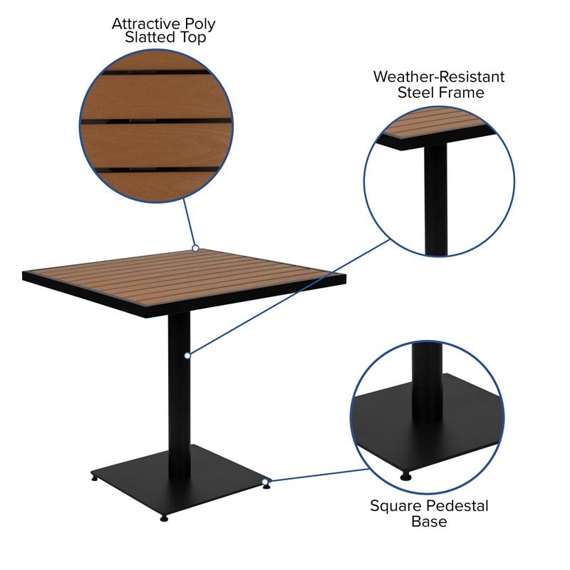 Afuera Living 5-Piece Faux Teak Patio Table and Stackable Chair Set in Brown