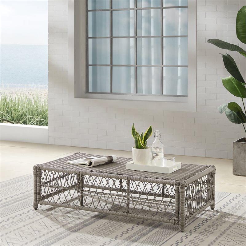 Afuera Living Outdoor Coffee Table Ottoman in Cream/Driftwood