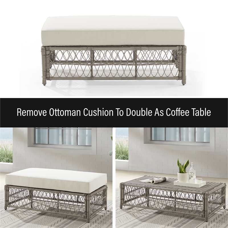 Afuera Living Outdoor Coffee Table Ottoman in Cream/Driftwood