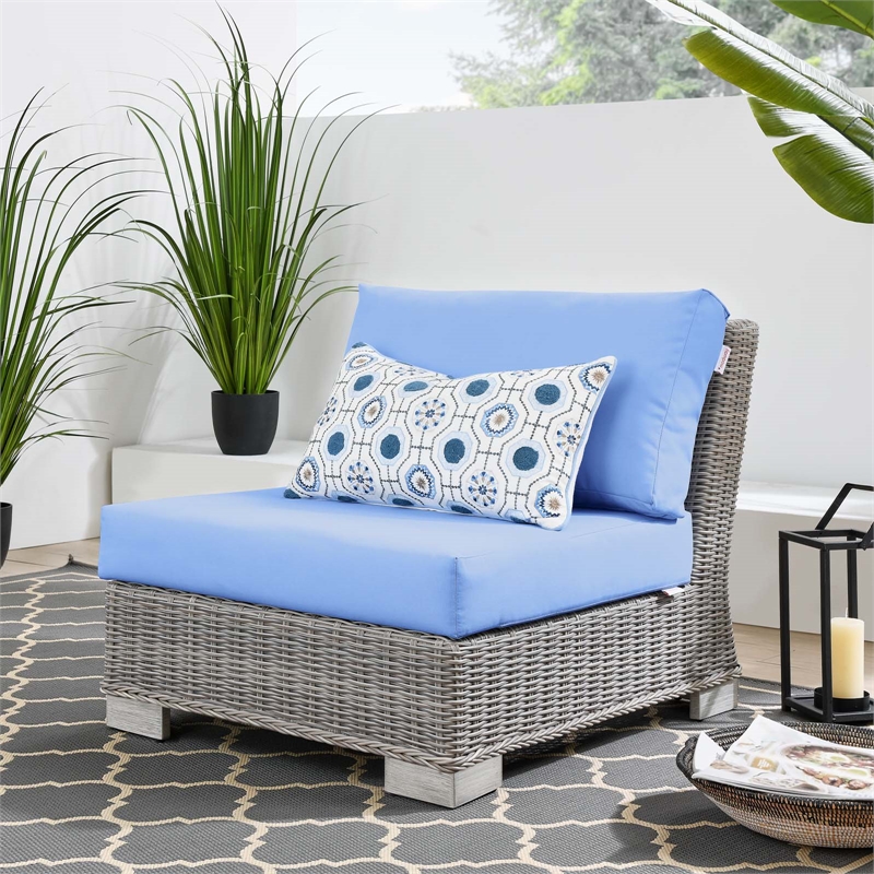 Afuera Living Outdoor Patio Armless Chair in Light Gray and Blue