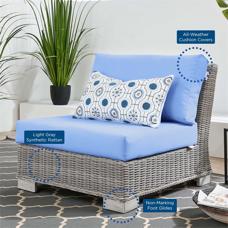 Afuera Living Outdoor Patio Armless Chair in Light Gray and Blue