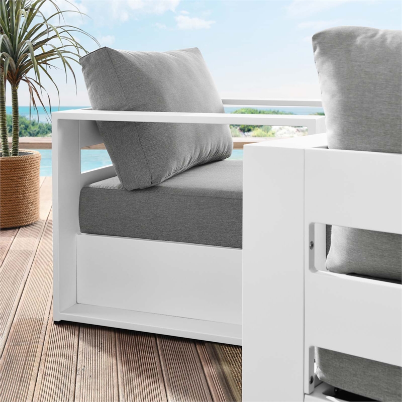 Afuera Living Fabric & Aluminum Outdoor Armchair Set of 2 in Gray/White