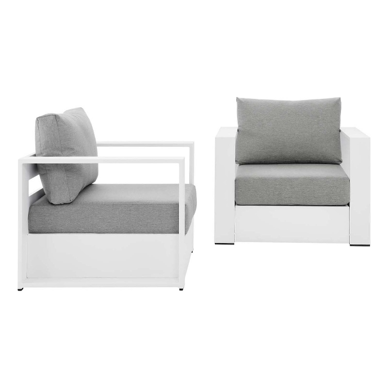 Afuera Living Fabric & Aluminum Outdoor Armchair Set of 2 in Gray/White