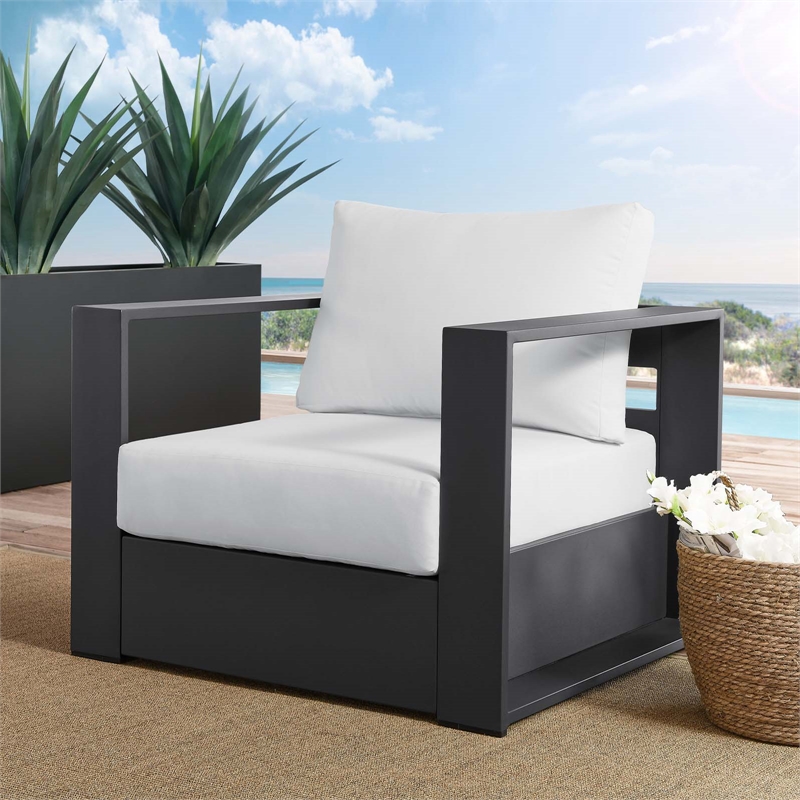 Afuera Living Modern Outdoor Fabric/Aluminum Armchair in Gray/White