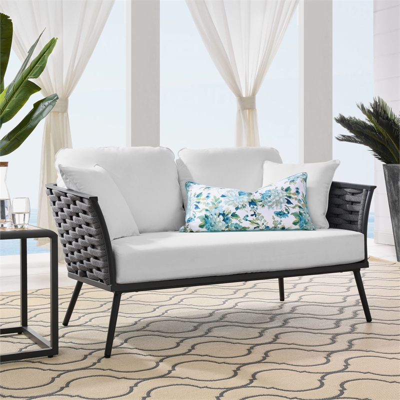 Afuera Living Aluminum Fabric Patio Loveseat in White