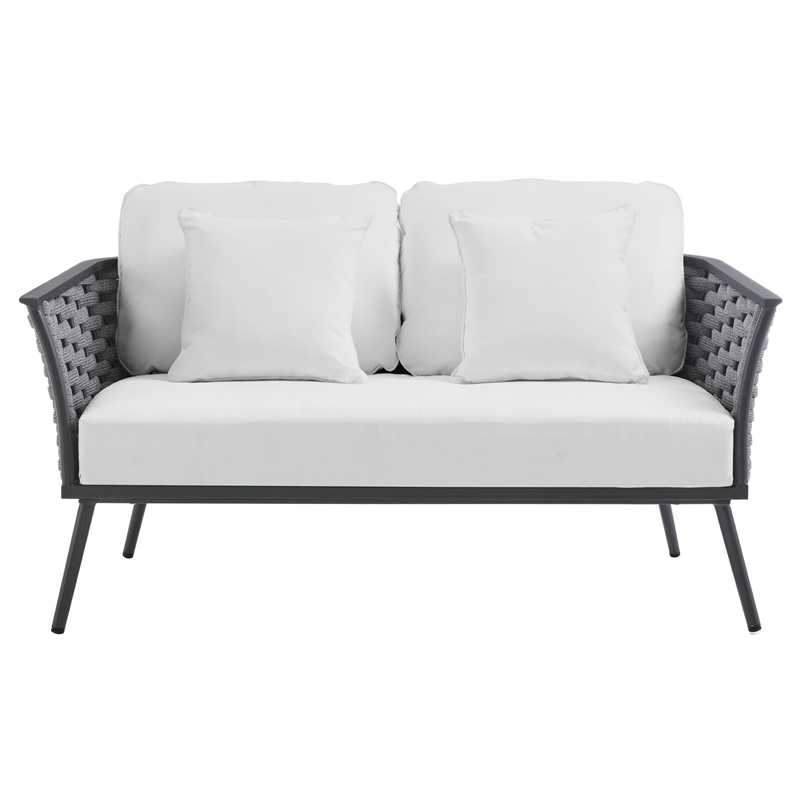 Afuera Living Aluminum Fabric Patio Loveseat in White
