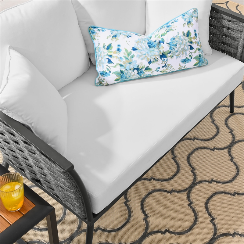 Afuera Living Aluminum Fabric Patio Loveseat in White