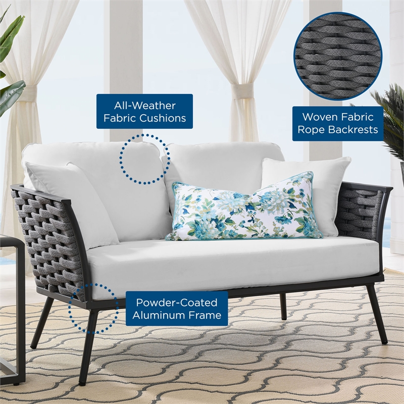 Afuera Living Aluminum Fabric Patio Loveseat in White