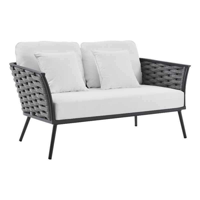 Afuera Living Aluminum Fabric Patio Loveseat in White