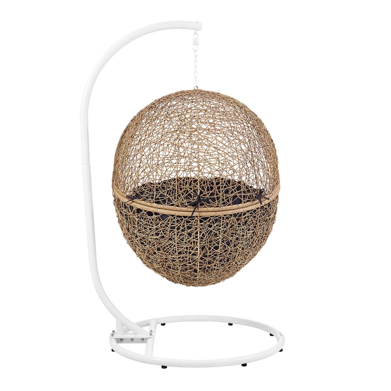 Afuera Living Outdoor Rattan Swing Chair in Cappuccino and Navy