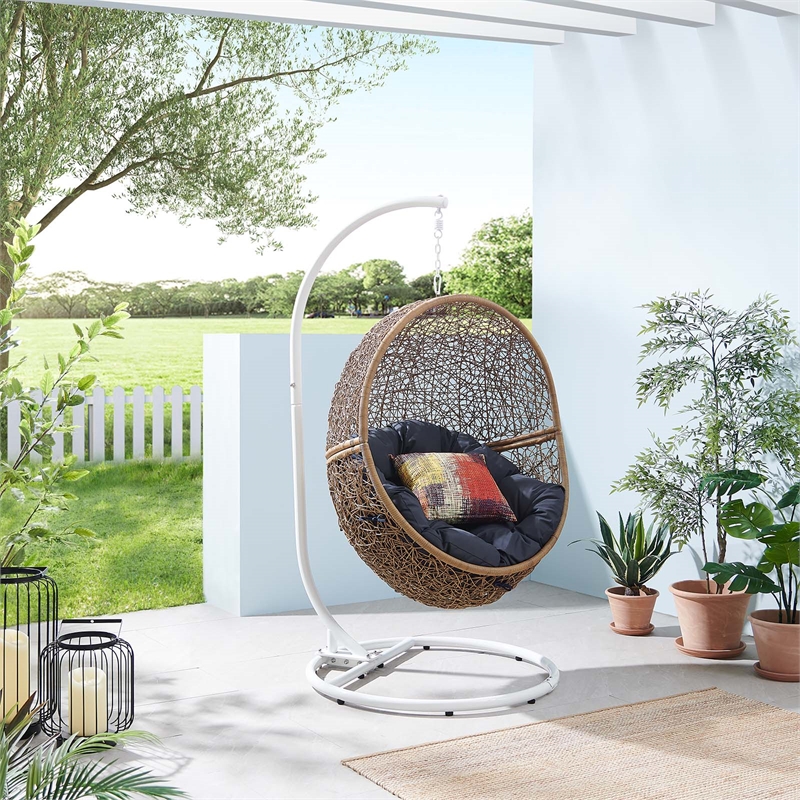 Afuera Living Outdoor Rattan Swing Chair in Cappuccino and Navy