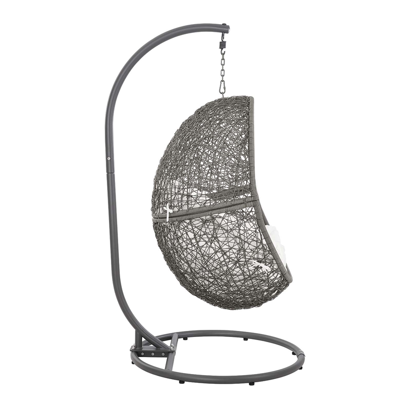 Afuera Living Outdoor Rattan Swing Chair in Gray and White