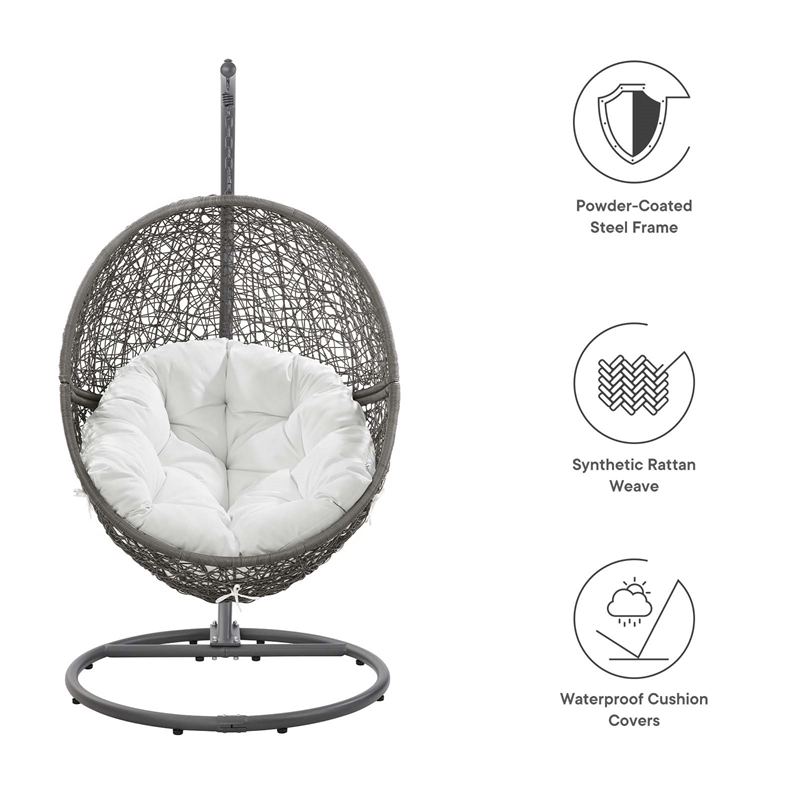 Afuera Living Outdoor Rattan Swing Chair in Gray and White
