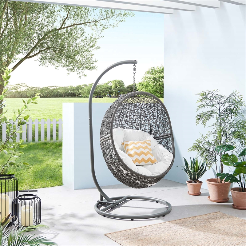 Afuera Living Outdoor Rattan Swing Chair in Gray and White