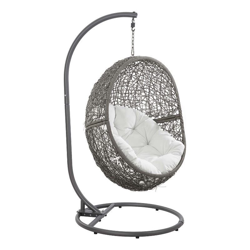 Afuera Living Outdoor Rattan Swing Chair in Gray and White