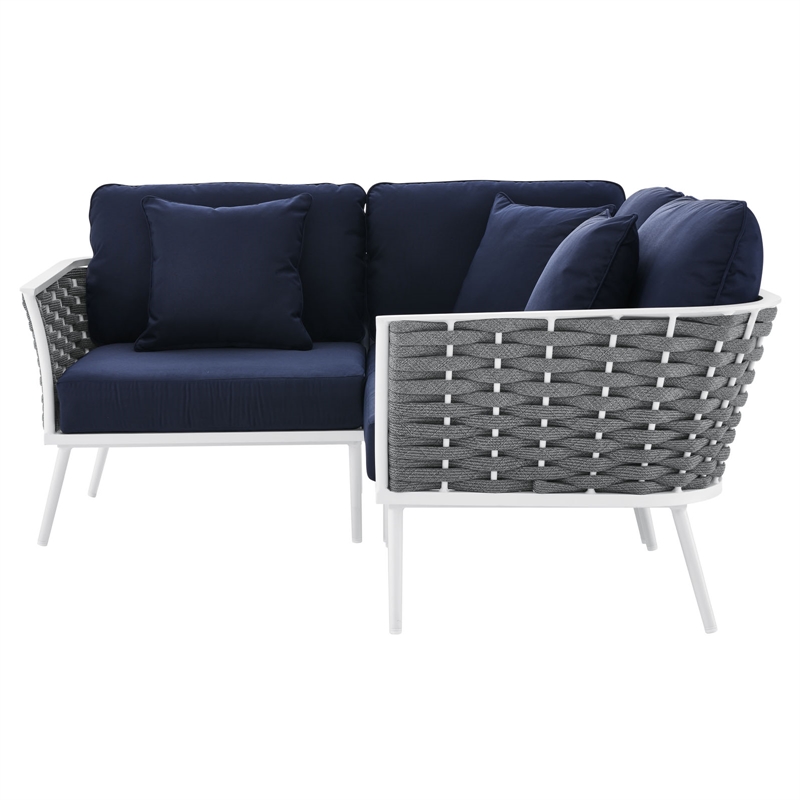 Afuera Living 3-Piece Modern Aluminum Outdoor Sectional Sofa in Navy Rope Weave