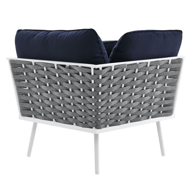 Afuera Living 3-Piece Modern Aluminum Outdoor Sectional Sofa in Navy Rope Weave