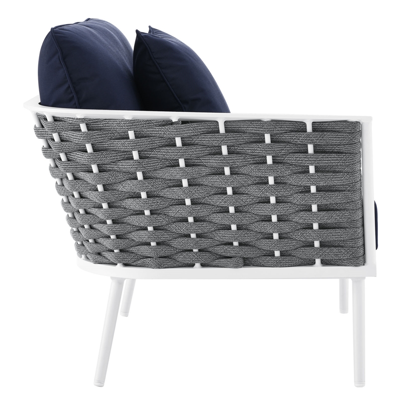 Afuera Living 3-Piece Modern Aluminum Outdoor Sectional Sofa in Navy Rope Weave