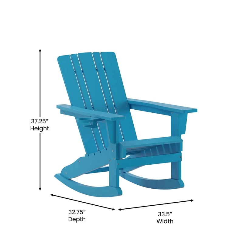 Afuera Living Plastic Rocking Adirondack Chair with Cupholder in Blue