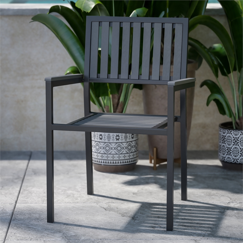 Afuera Living Metal Patio Club Chair Set of 2 in Black