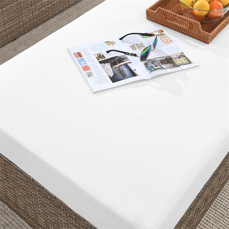 Afuera Living Outdoor Rectangle Rattan Ottoman in White/Cappuccino