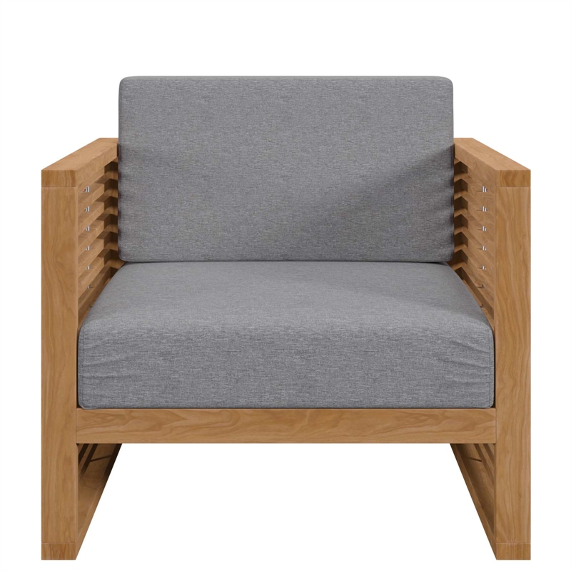 Afuera Living Modern Teak Wood Outdoor Armchair in Gray and Natural
