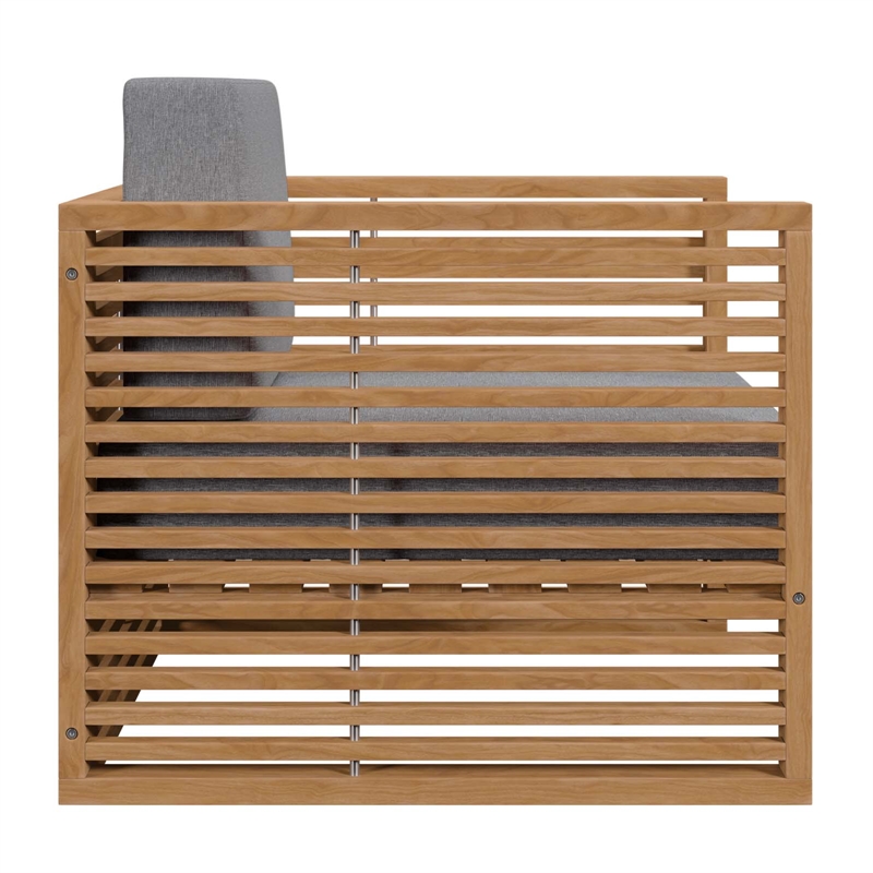 Afuera Living Modern Teak Wood Outdoor Armchair in Gray and Natural