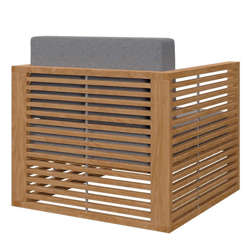 Afuera Living Modern Teak Wood Outdoor Armchair in Gray and Natural