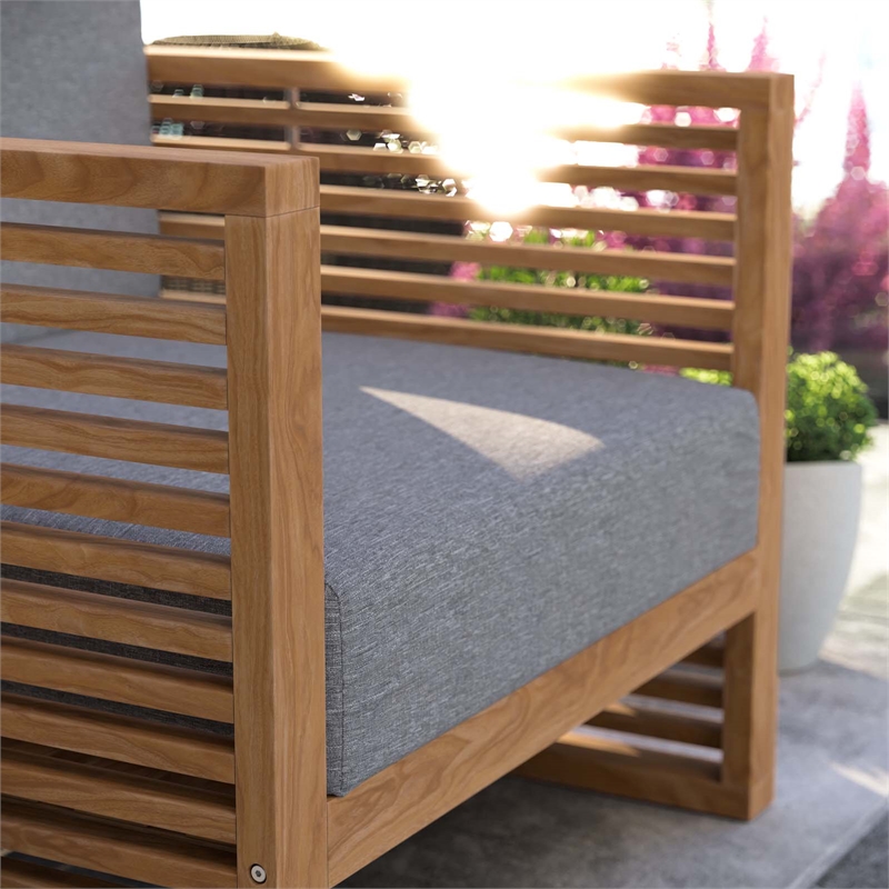 Afuera Living Modern Teak Wood Outdoor Armchair in Gray and Natural
