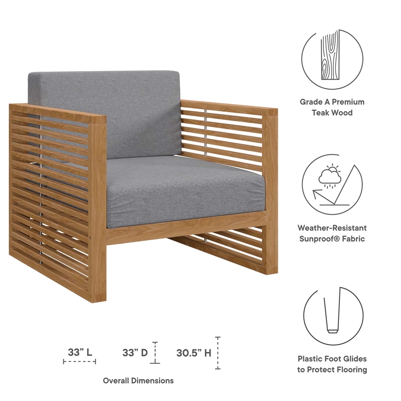Afuera Living Modern Teak Wood Outdoor Armchair in Gray and Natural