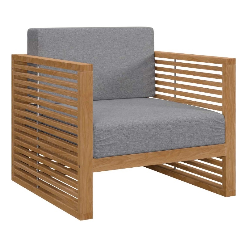 Afuera Living Modern Teak Wood Outdoor Armchair in Gray and Natural