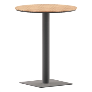 Afuera Living 24&quot Round Metal Patio Dining Table with Faux Teak Slats