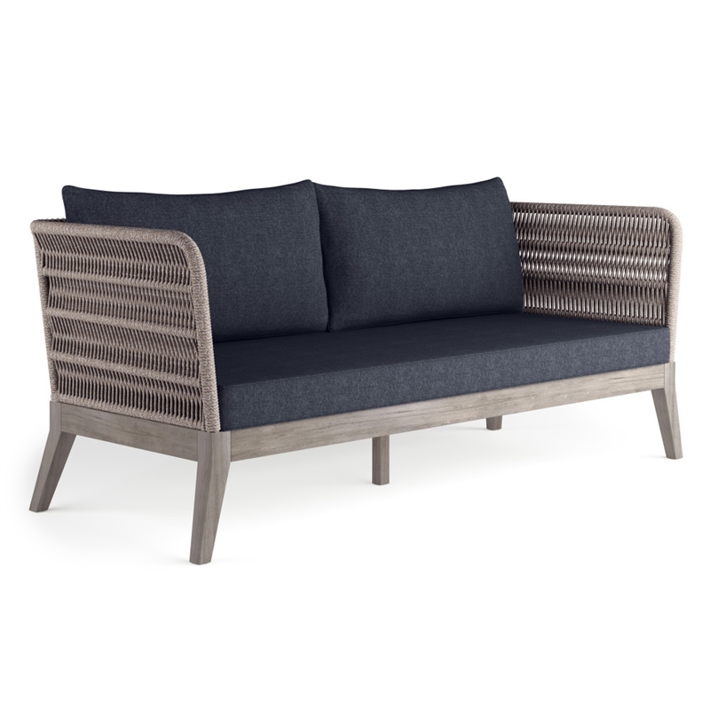 Afuera Living 75-Inch Gray Outdoor Sofa with Woven Rope Accents