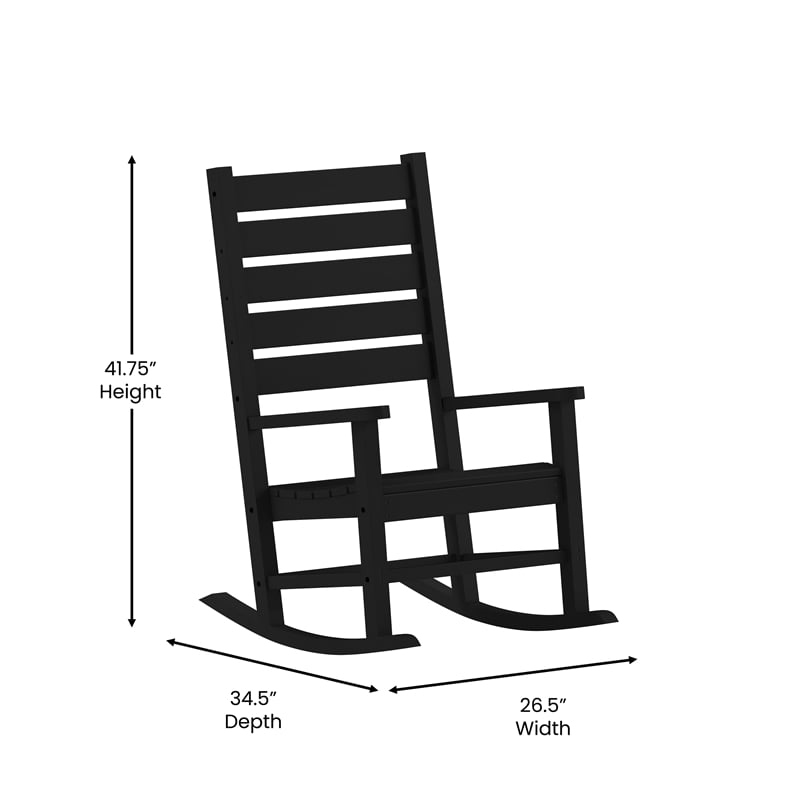 Afuera Living Plastic Adirondack Rocking Chair in Black