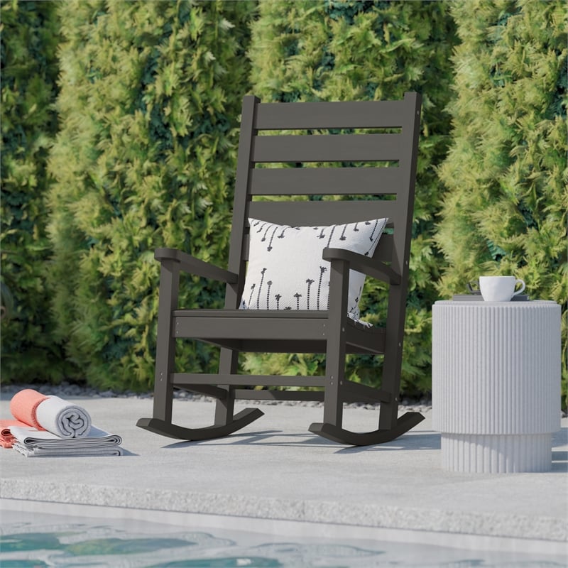 Afuera Living Plastic Adirondack Rocking Chair in Gray