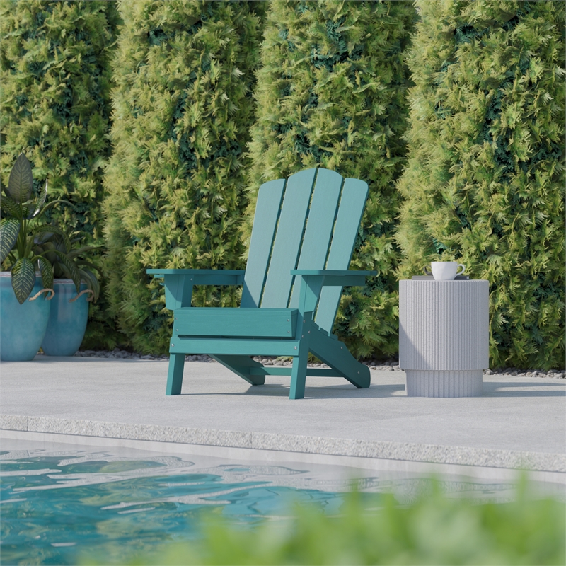 Afuera Living Plastic Adirondack Chair with Cupholder in Blue