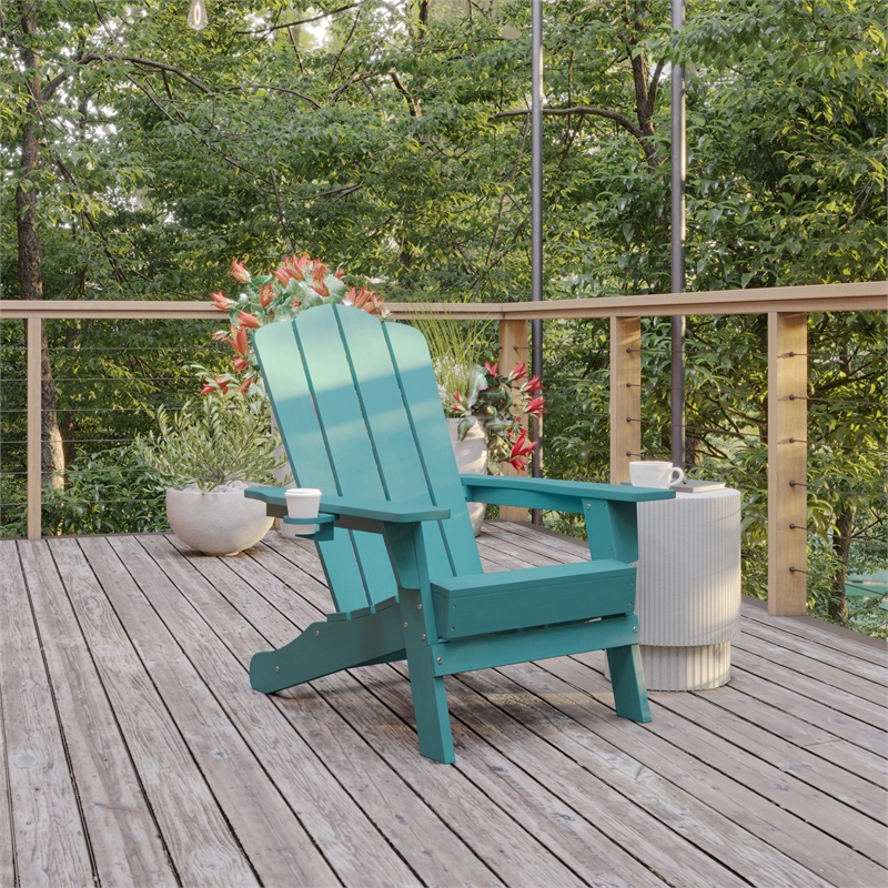 Afuera Living Plastic Adirondack Chair with Cupholder in Blue