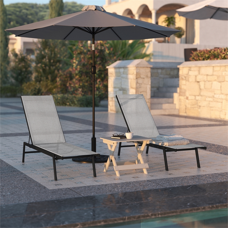 Afuera Living Metal Chaise Lounge Chair in Gray/Black