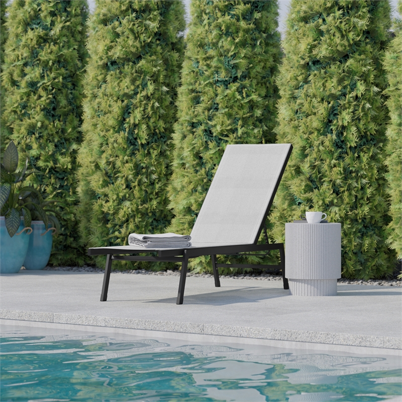 Afuera Living Metal Chaise Lounge Chair in Gray/Black