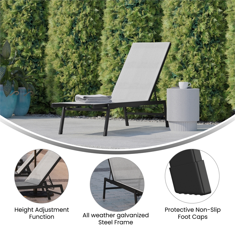 Afuera Living Metal Chaise Lounge Chair in Gray/Black