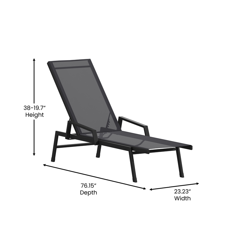 Afuera Living Metal Chaise Lounge Chair with Arms in Black/Black