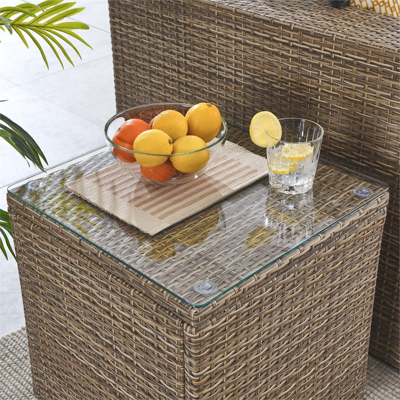 Afuera Living Rattan Weave Outdoor Patio End Table with Aluminum Frame