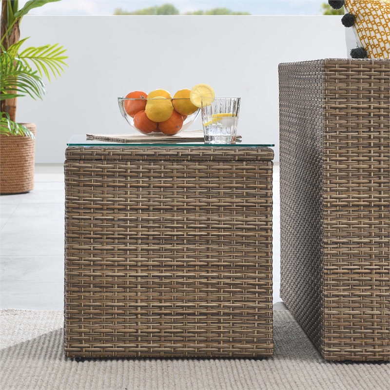 Afuera Living Rattan Weave Outdoor Patio End Table with Aluminum Frame