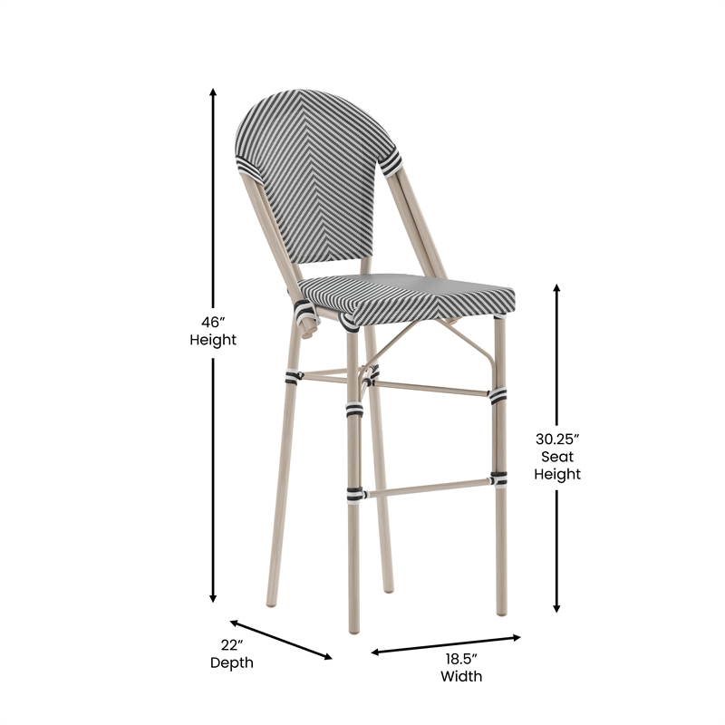 Afuera Living 30.25 in Fabric Bistro Chair Set White/Black Bamboo Metal
