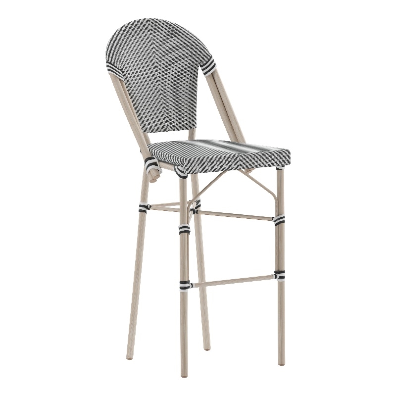 Afuera Living 30.25 in Fabric Bistro Chair Set White/Black Bamboo Metal